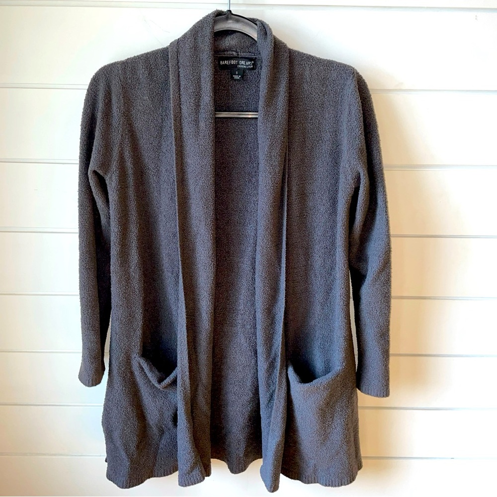 BAREFOOT DREAMS Size Small Charcoal Gray Cozychic Lite Cardigan Soft Cozy Pocket